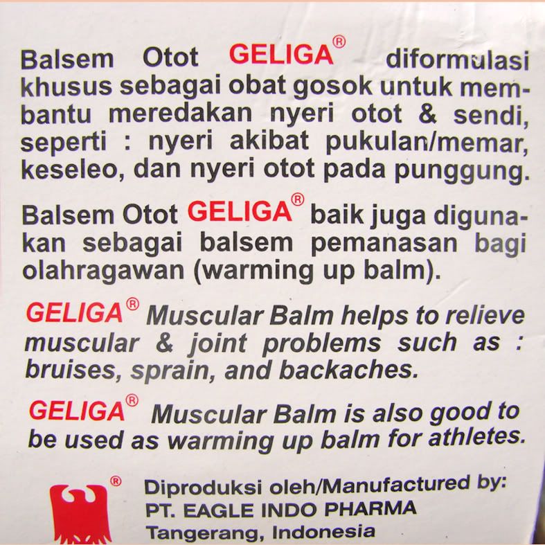 Dầu nóng Geliga cho người già, đau nhức xương khớp..made in Indonesia.