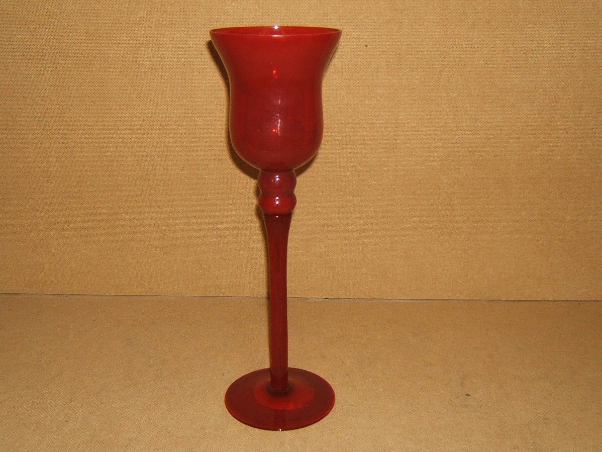 Designer Candle Holder 16inT x 5in Red Long Stem Glass eBay