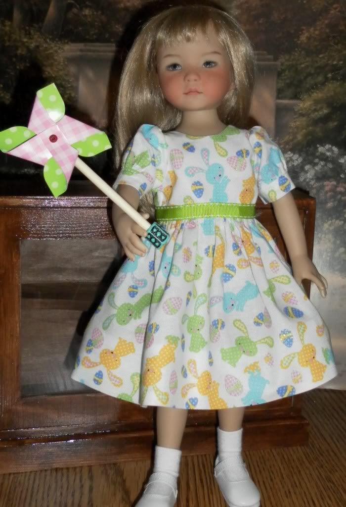 Bunny Hop Bunny Print Dress & Pinwheel   fits Effner 13 Little 