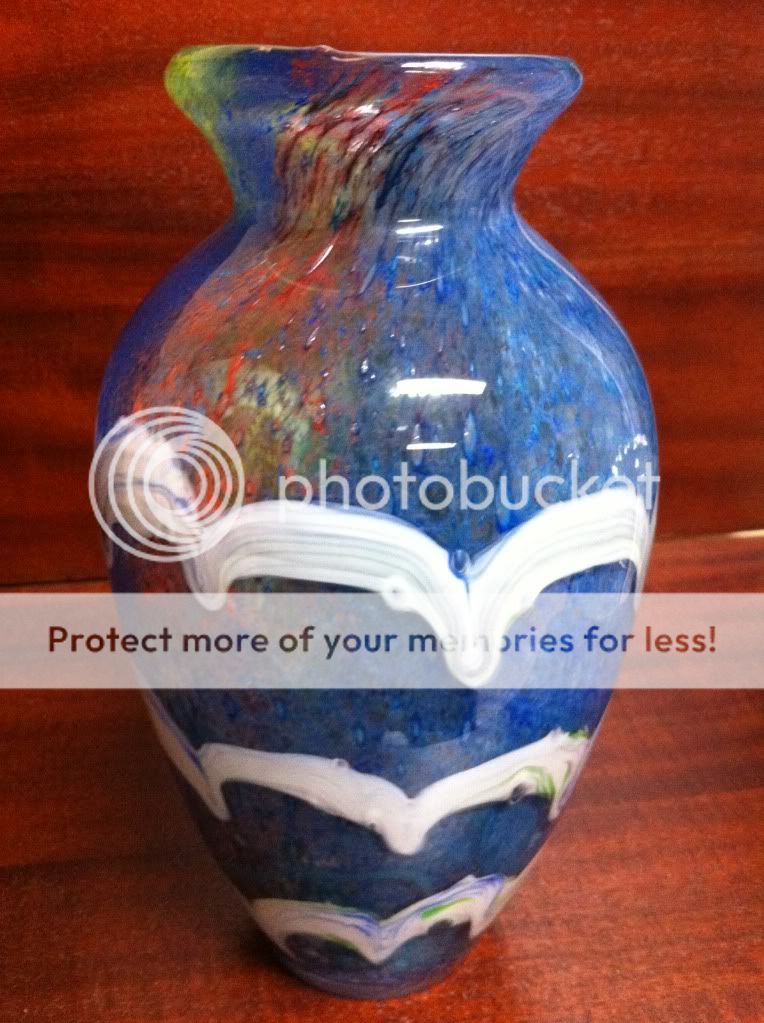 Tiffany & Co New York Series vase blue red yellow glass  