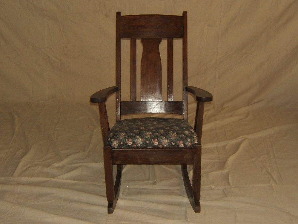 Handcrafted Rocking Chair w Cushions Darktone Stain Colonial Antique Wood Oak