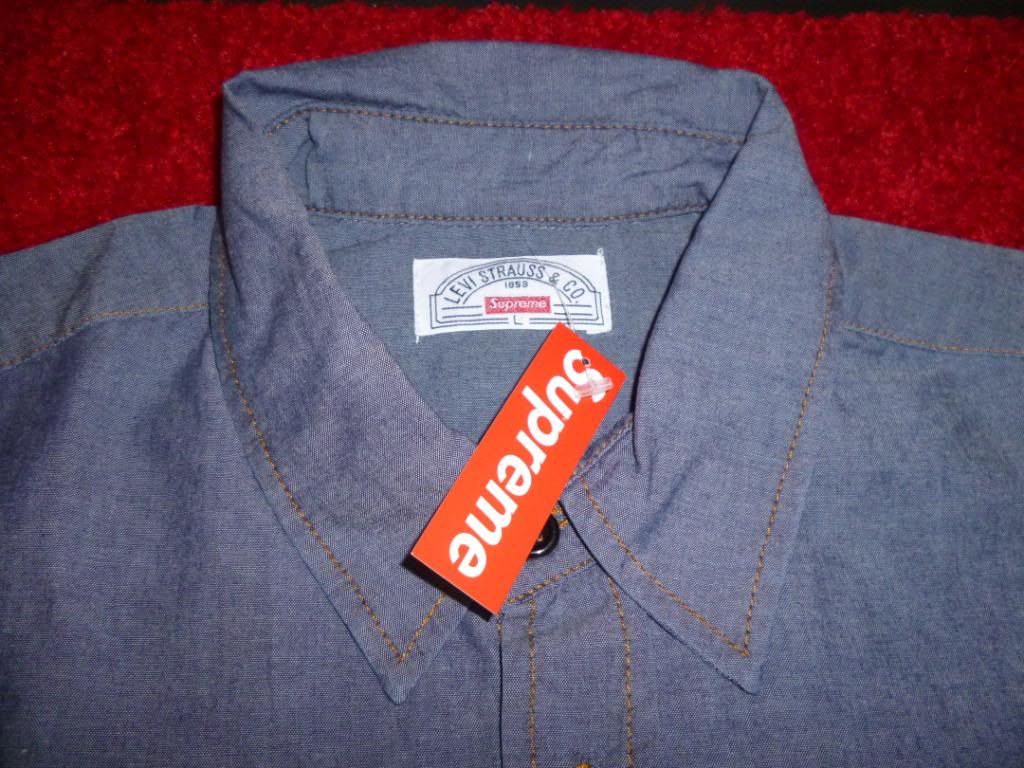 SUPREME LEVIS BOX LOGO BUTTON UP SHIRT L LARGE BLUE FLANNEL LEOPARD 