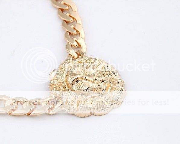 Hot Gold Tone Lion Head Trendy Statement Chunky Choker Necklace Chain Pendant